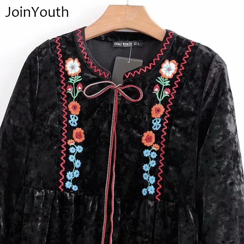 JoinYouth черное народное платье с длинными рукавами и вышивкой|Женские платья| |