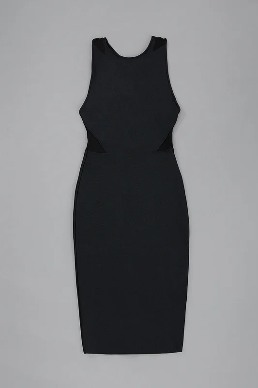 Мода крест обратно ремни платье повязки женщины твердые midi черный летом без