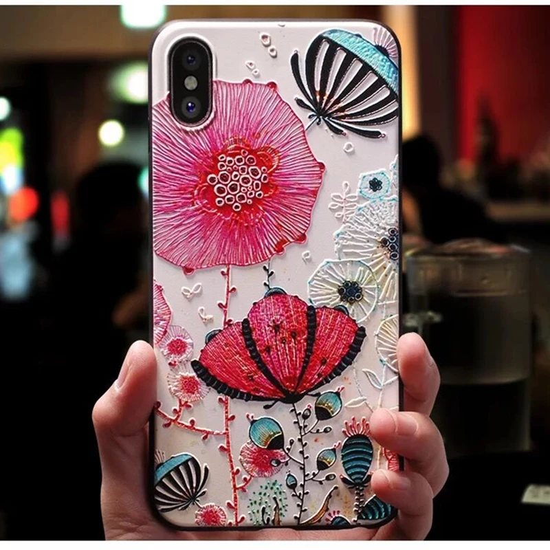 Guokos 3D с рельефным цветочным орнаментом Мягкий силиконовый чехол для samsung C8 J7plus C7