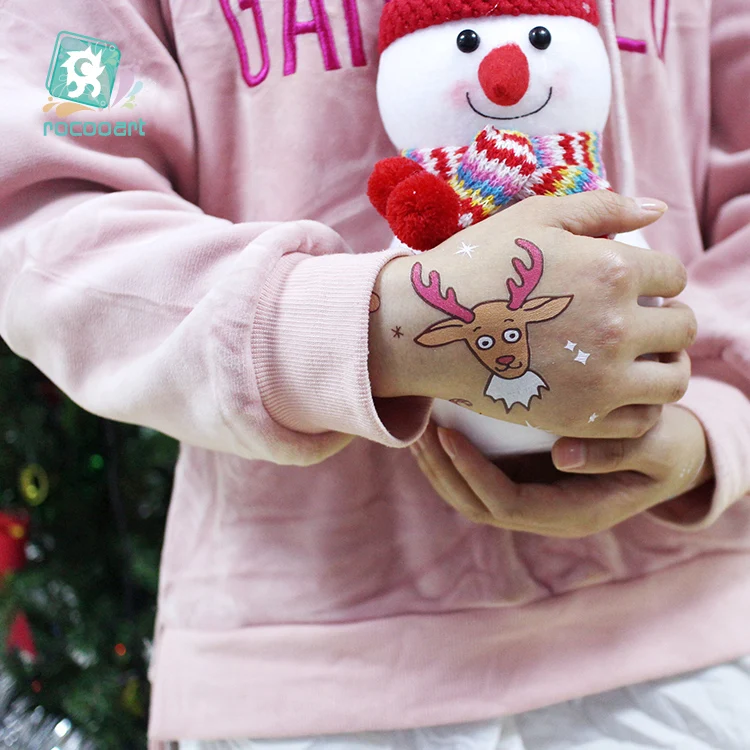 Big size Luminous Christmas Temporary Tatoo Tree Snowman Glowing in the dark Paint Fake Body Art Tattoo Sticker For children | Красота и