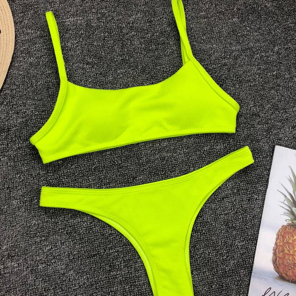 Для женщин Разделение тела низкой талией Однотонная Одежда флуоресцентный