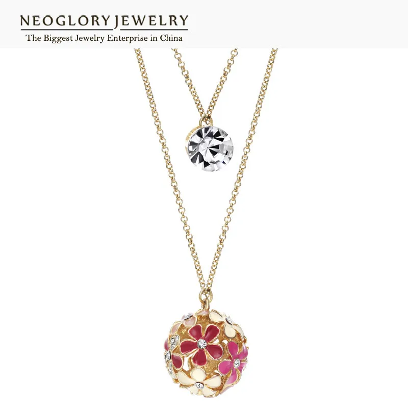 Neoglory multi Слои Чешский горный хрусталь светло желтого золота Цвет цветок кулон