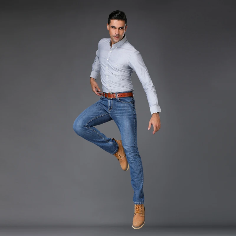 2018 Mens Blue Jeans Slim Fit Stretch Denim Casual Quality Pants Business Trousers for Man Boys Jean Homme | Мужская одежда
