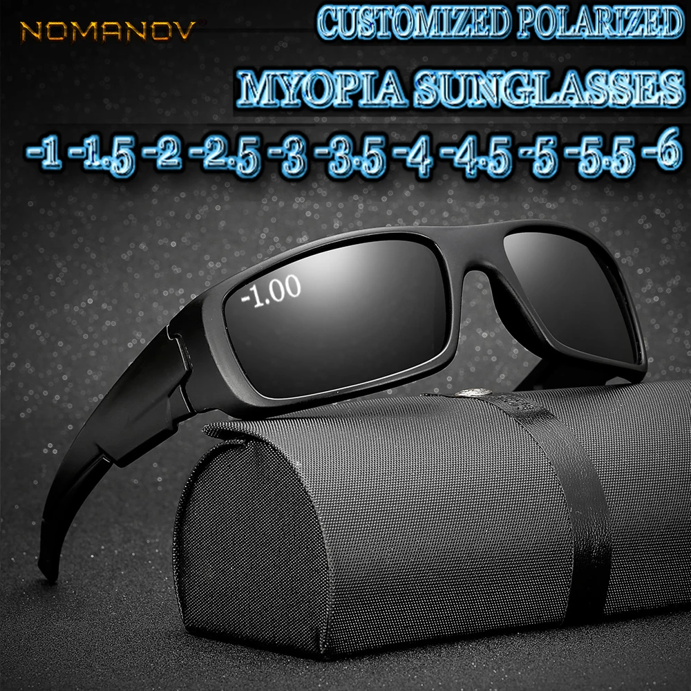 Custom Made Myopia Minus Prescription Polarized Lens Summer Style Rectangle Sports Outdoor Driving Polarized Sunglasses -1 TO -6