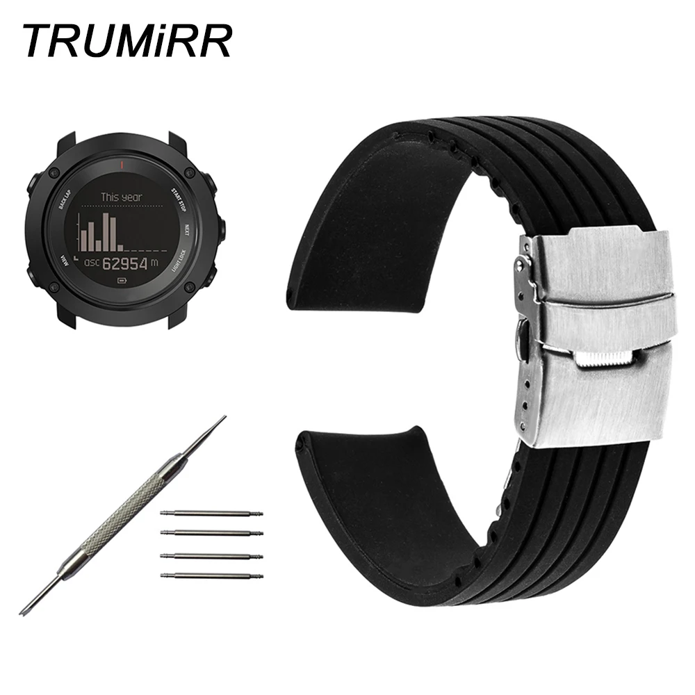 Силиконовый резиновый ремешок для часов+ инструмент Suunto 9/Ambit 3 вертикальный/Спартан Спорт HR сталь безопасности застежка на запястье браслет черный
