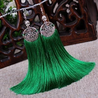 yesucan ethnic good quality cotton long tassel earrings bohemai vintage big hollow circle dangle jewelry for women party gift