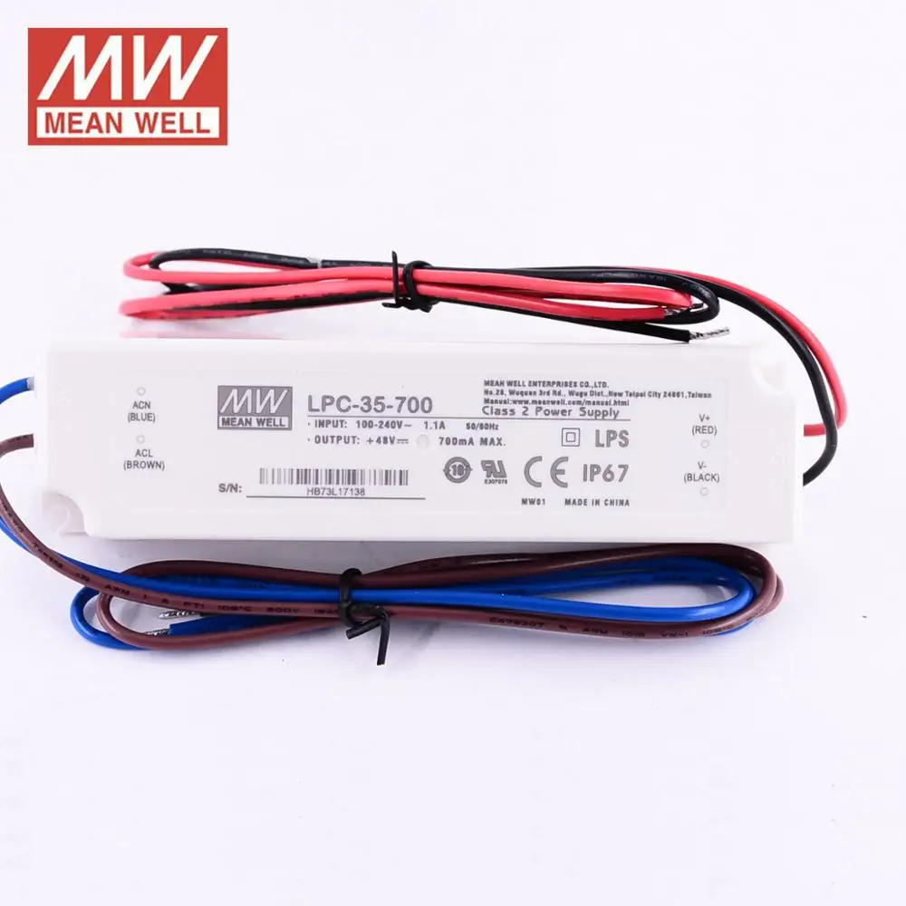 MEAN WELL LPC 35 IP67 Светодиодный источник питания 700mA 1050mA 1400mA постоянный ток
