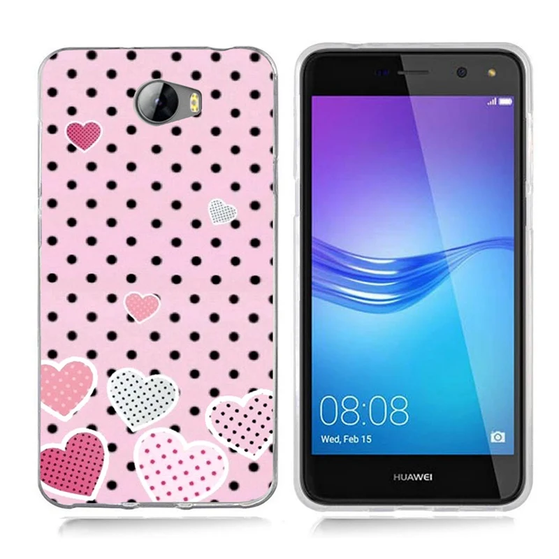 Чехол для Huawei Y5 ii Y5ii Cover/5A LYO-L21/Y6 II Compact TPU Coloful Soft Flora pink Heart Painted Design Case Fundas B082 |