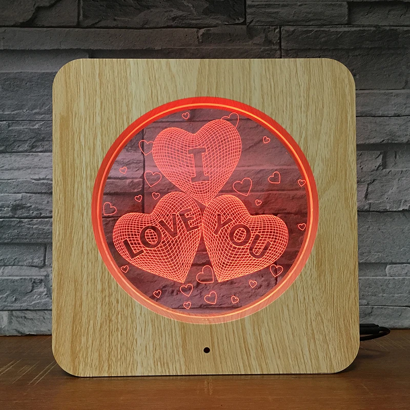 Ночсветильник I love U 3D с деревянными зернами настольная лампа сделай сам под заказ