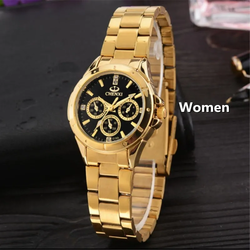 Women Black CHENXI Lovers кварцевые часы для женщин и мужчин золотые наручные часы лучший бренд класса люкс Женские Мужские часы IPG золотые стальные часы PENGNATATE - Цвет: Women Black