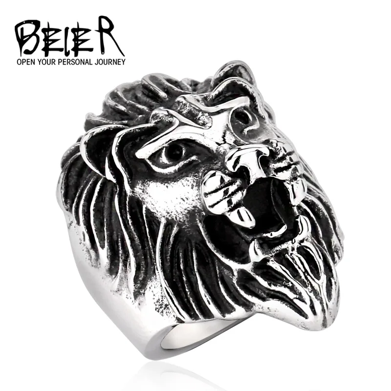 Lots Men's Fashion Stainless Steel Jewelry Cool Animal Lion Head Ring Punk Personality BR8 234 US Size|lion head ring|ring punkfashion rings |