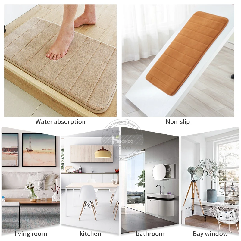 Konco 40*60cm Bath Mat Bathroom Carpet Rug coral fleece Memory Foam Bathroom Mat kitchen Door Floor tapis de bain