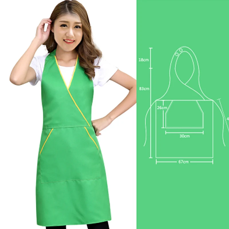 Green Apron Водонепроницаемые фартуки для женщин и мужчин, кухонный фартук официанта шеф-повара, черный коричневый нагрудник, фартук для ногтей, фартук для взрослых с карманами, аксессуары - Цвет: Green Apron