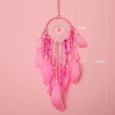 pink no light Ручной работы для девочек розовый светодиодный светильник декоративный Ловец снов настенный висящий мечтатель искусство отделки перьями дети вещи стены в комнате домашний декор - Цвет: pink no light