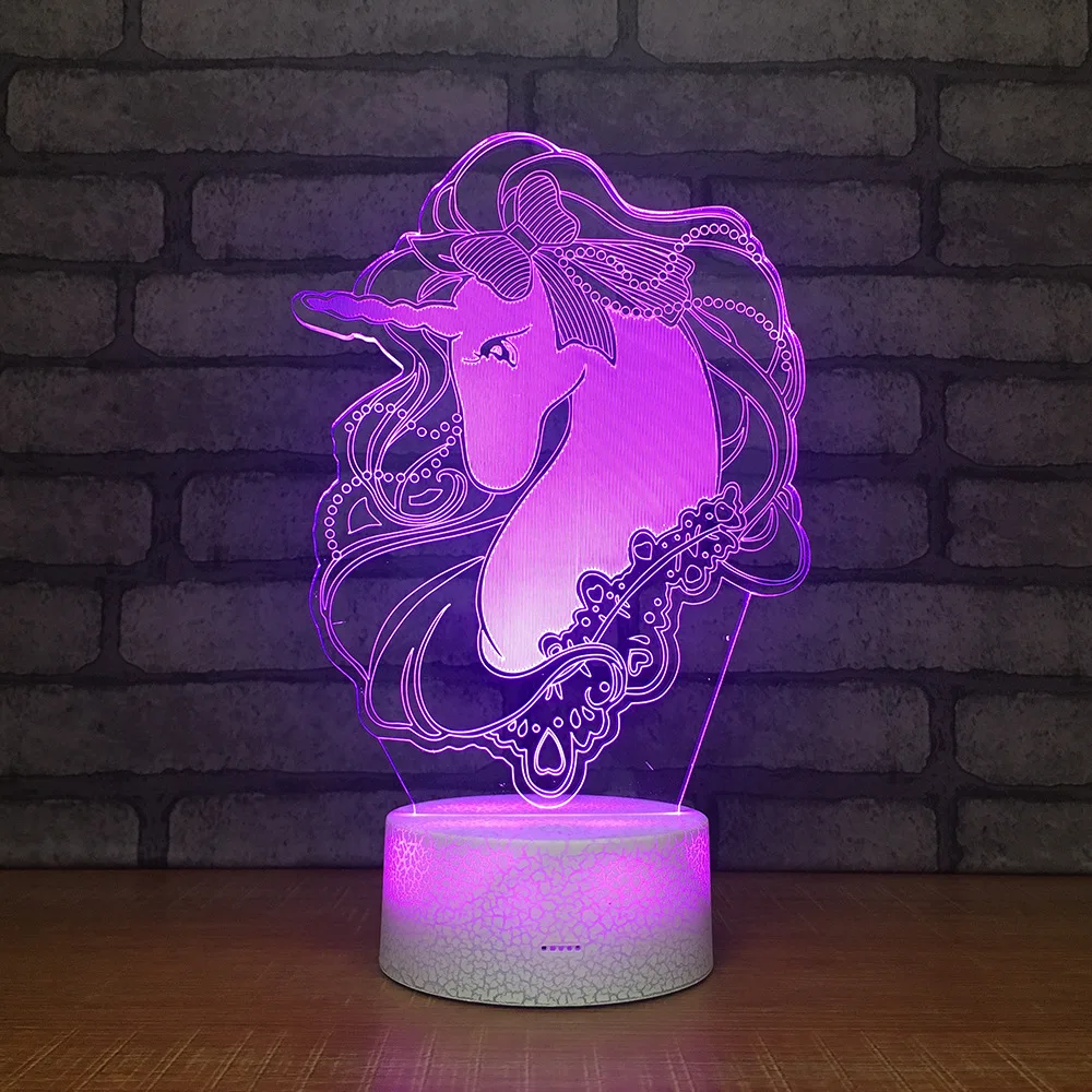 

3D Cartoon Unicorn LED RGB Night Light 7 Color Change Desk Light Action Figures 262 Boys Girls Christmas Toys