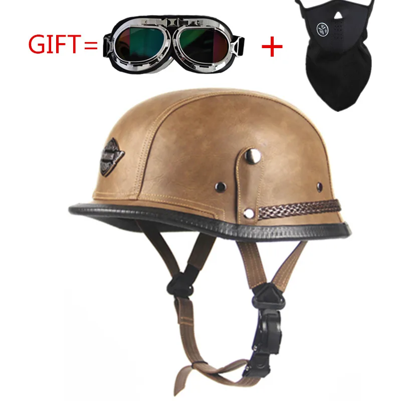 car styling Adult Leather Harley Helmets For Motorcycle Retro Half Cruise Helmet Prince GERMAN Vintage Moto | Автомобили и