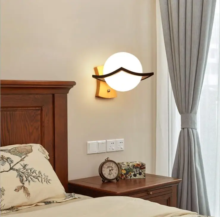 ASCELINA Wall Lamps LED Light Solid wood Frosted glass Nordic Creative Personality bedroom Bedside lamp living room lighting | Лампы и