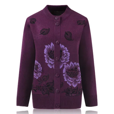purple Осенне-зимняя куртка, новая одежда для матери среднего возраста, вязаный свитер, кардиган, пальто, женский свитер с круглым вырезом и длинными рукавами, женские топы 890 - Цвет: purple