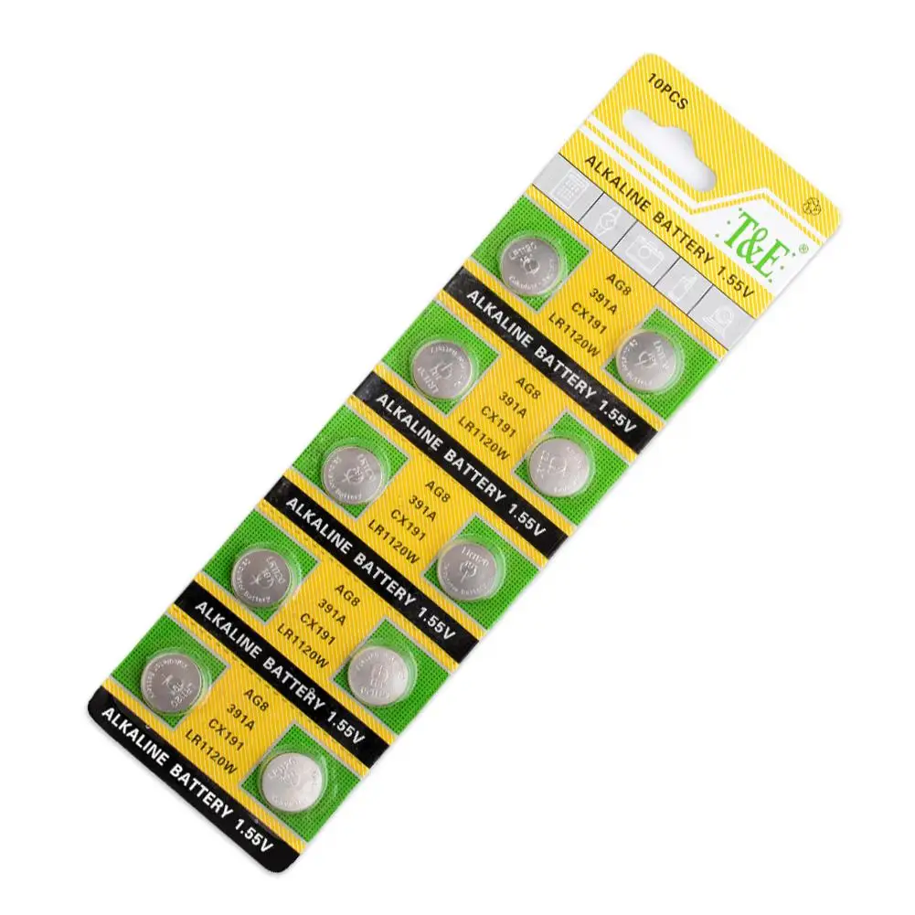 AG8 10 шт. кнопочные Аккумуляторы для часов 391 533 553 609 LR1120 SR1120W SR55 TR1120 Щелочная