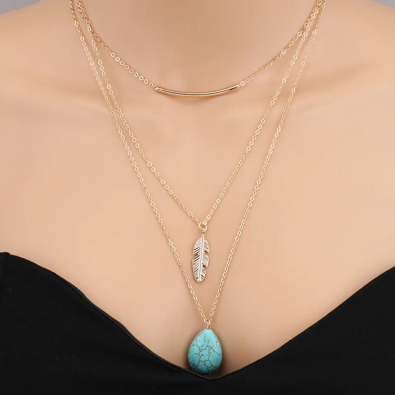 Seblasy Fresh Style Leaves Moon Feather Evil Eye Cross Crystal Chain Necklaces &amp Pendants for Women Birthday Gifts Jewelry Femme |