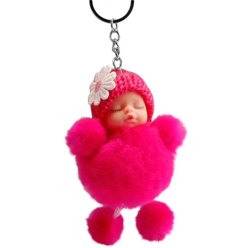 Cute Keychain Sleeping Baby Bowtie Fluffy Pompom Fur Plush Doll Keyring Key Ring Sep#2 | Дом и сад