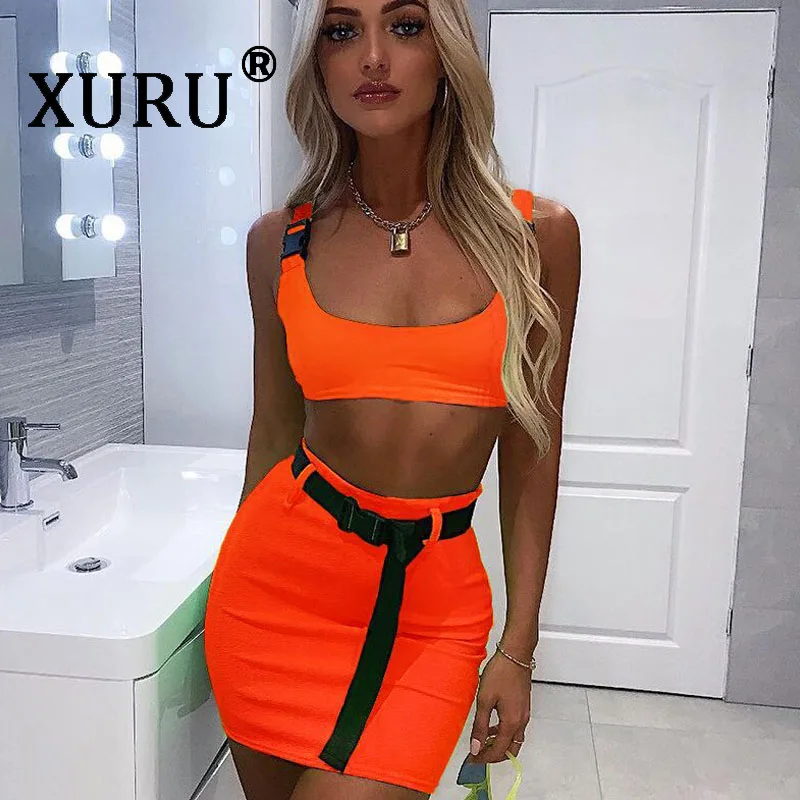 XURU Горячая новинка платье из двух частей сексуальный флуоресцентный сплошной