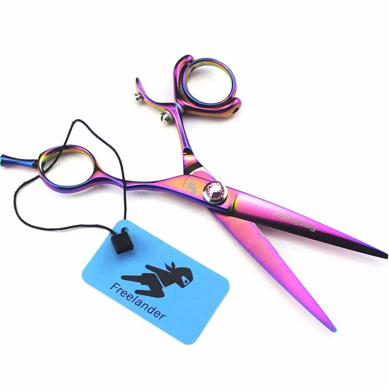 

5.5inch 6inch 360degree Rotation Handle Rainbow Color Hair Cutting Scissor Professional Barber Tool Shear Clipper Barber Supply