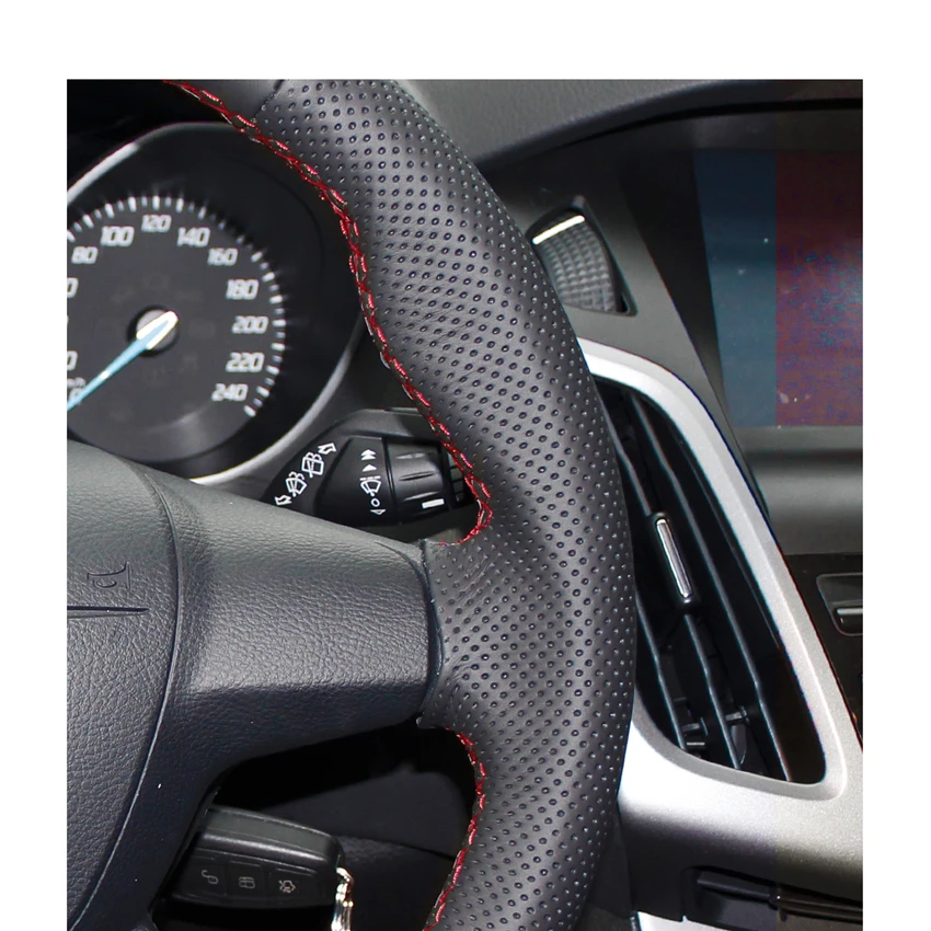 Ручная работа черный PU искусственная кожа чехол на руль для Ford Focus 3 2012-2014 KUGA Escape