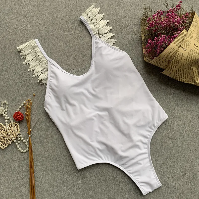 Цельный купальник женский сексуальный купальник пуш-ап Монокини Белый кружевной бразильский купальник пляжная одежда купальник без спинки