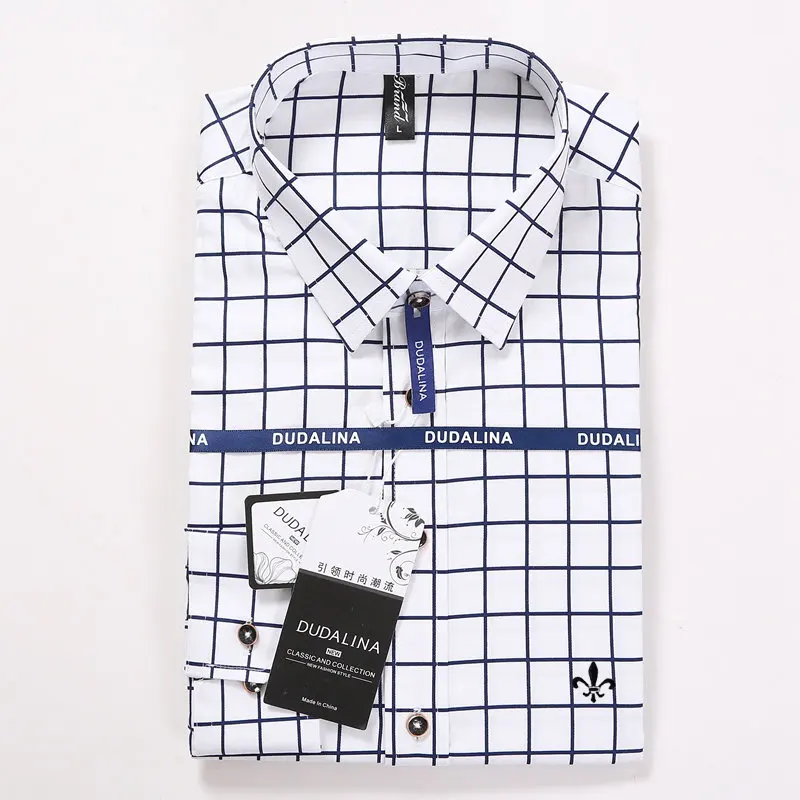 Dudalina Camisa Social Masculina Blusao резервная клетчатая рубашка мужская с длинным рукавом Мода Rete хлопок - Цвет: DCZ2205-WHITE