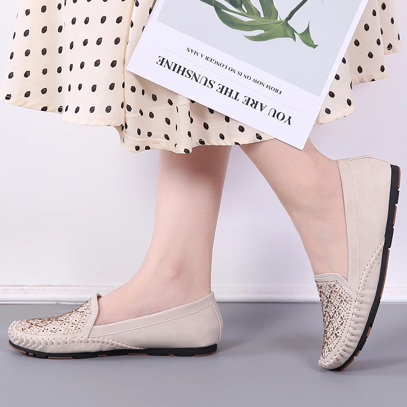 Fletiter Flats shoes women String Bead Loafers Leather Ballerina ballet flat Round toe ladies Autumn fashion shoe Brand big size
