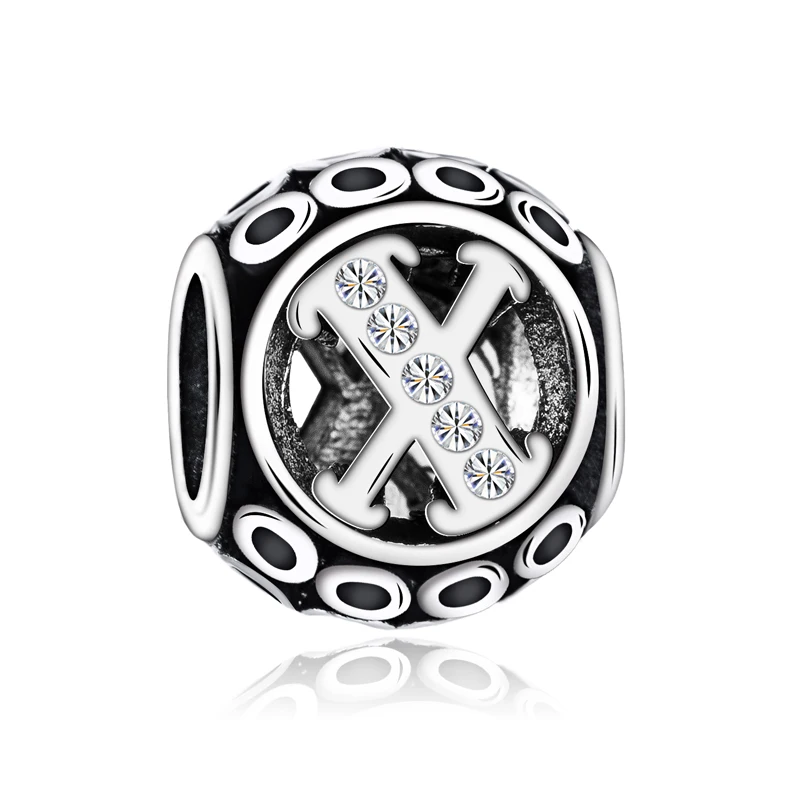 Панк Винтаж Серебряный цвет полые круглые буквы из кристаллов Бусины Подходят