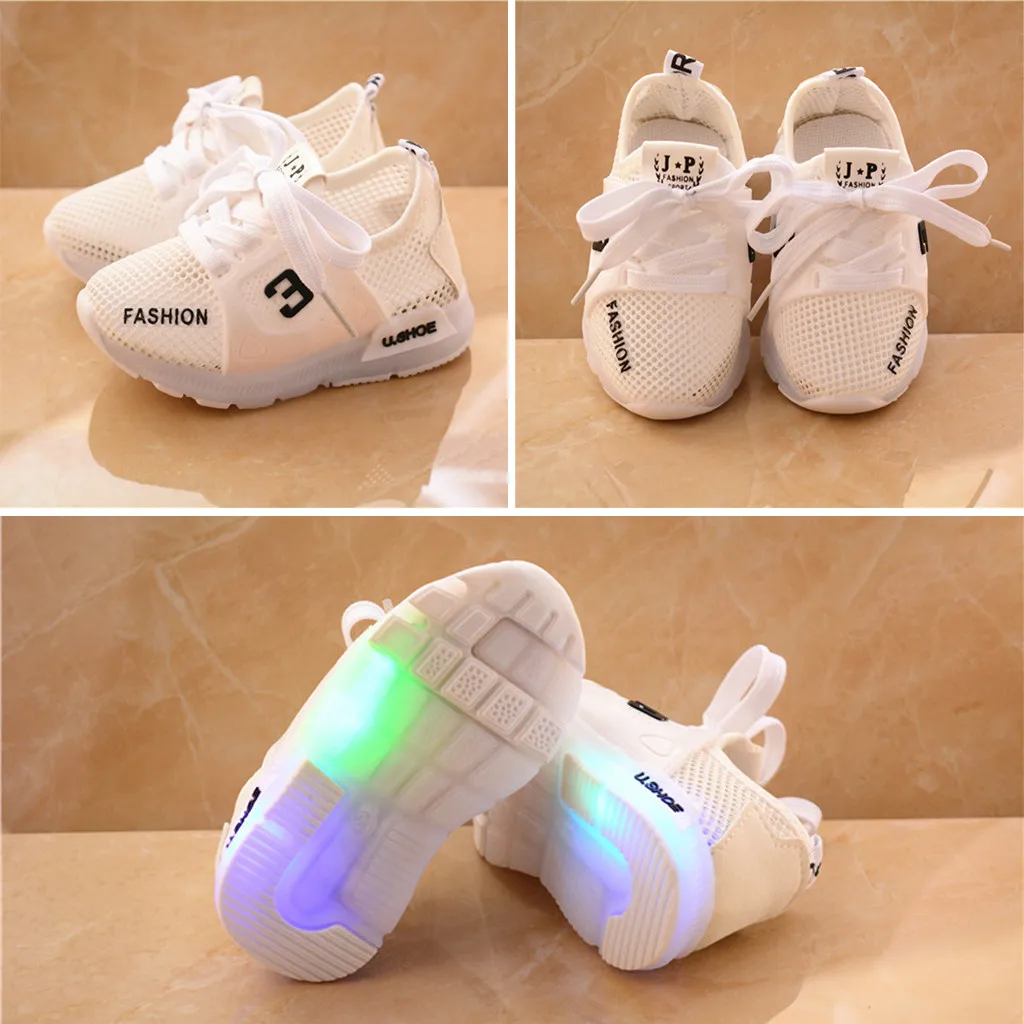 Toddler Kids Baby girls shoes Mesh Breathable LED Luminous Sport Shoes Sneakers shoes with light zapatos deportivos niña#XB30