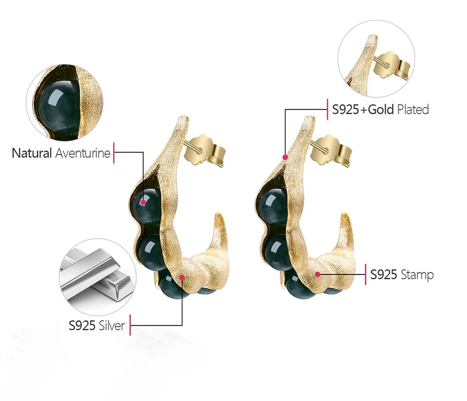 Lotus Fun реальные 925 серебро ручной работы Fine Jewelry натуральный зеленый камни Творческий Стручки гороха Дизайн Длинные Висячие серьги для Для женщин