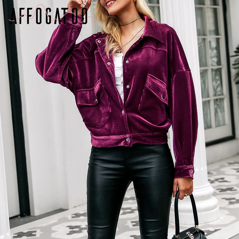 Affogatoo вельвет осень карман куртки пальто Для женщин oversize короткие зимняя куртка