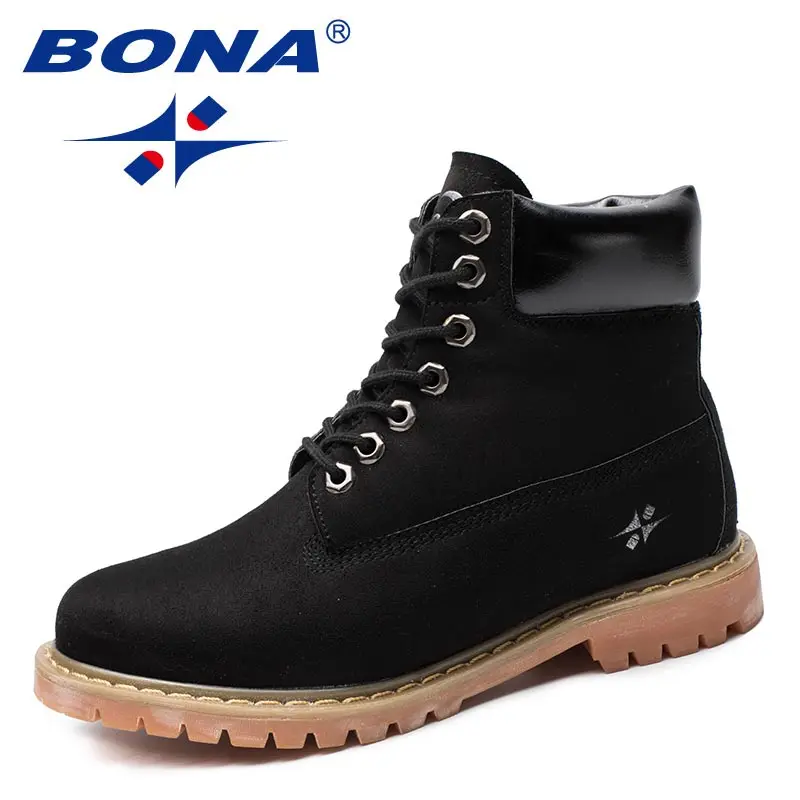BLACK BONA/Новое поступление; классические стильные женские ботинки; женская зимняя обувь из флока; женские ботильоны с круглым носком; удобная быстрая - Цвет: BLACK