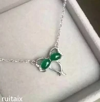 kjjeaxcmy boutique jewels s925 pure silver natural green jade medulla pendant necklace inlay curve wildflowers