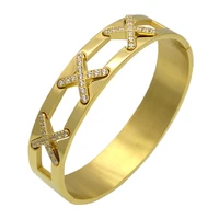 jsbao latest design luxurious jewelry x bracelets cross cz paved cuff bangle for women gold color fashion wrist jewelry