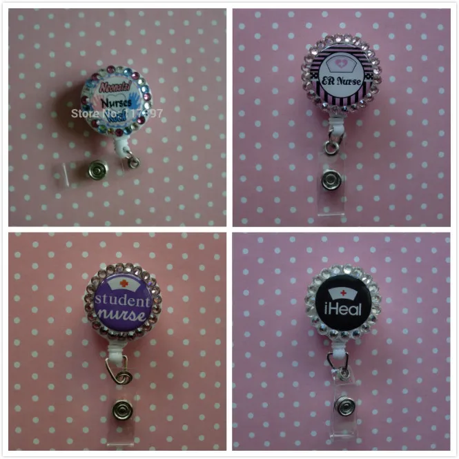 

Nurse Retractable Badge ID card Holder metal Clip ID Solid YOYO with rhinestone
