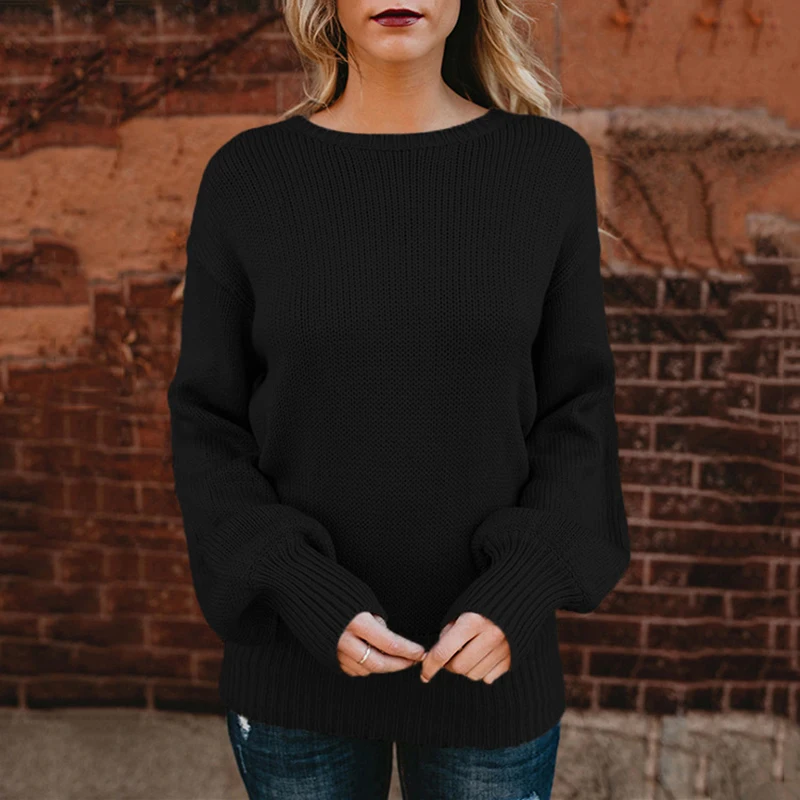 

Cute Pullovers 2019 Autumn Winter New Sexy Backless Lace Up Bow Knitted Lady Sweaters Vintage Loose Lantern Sleeve Sweater Women