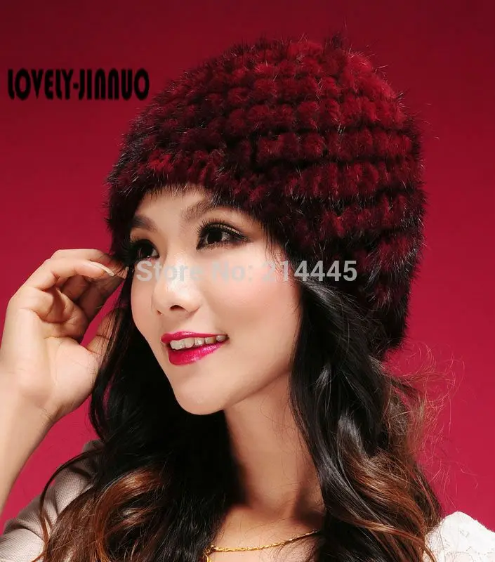 Популярная шапка из натурального меха норки вязаная модные женские зимние