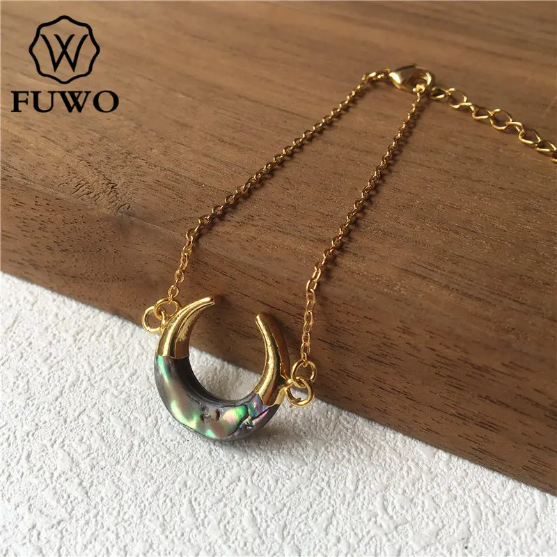 Браслет с полумесяцем из ракушек FUWO эксклюзивный дизайн Золотая латунная