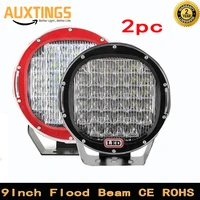 2pc 9inch 96w black red round led work light flood beam driving off road for offroad truck car atv suv boat 4wd atv 12v lamp