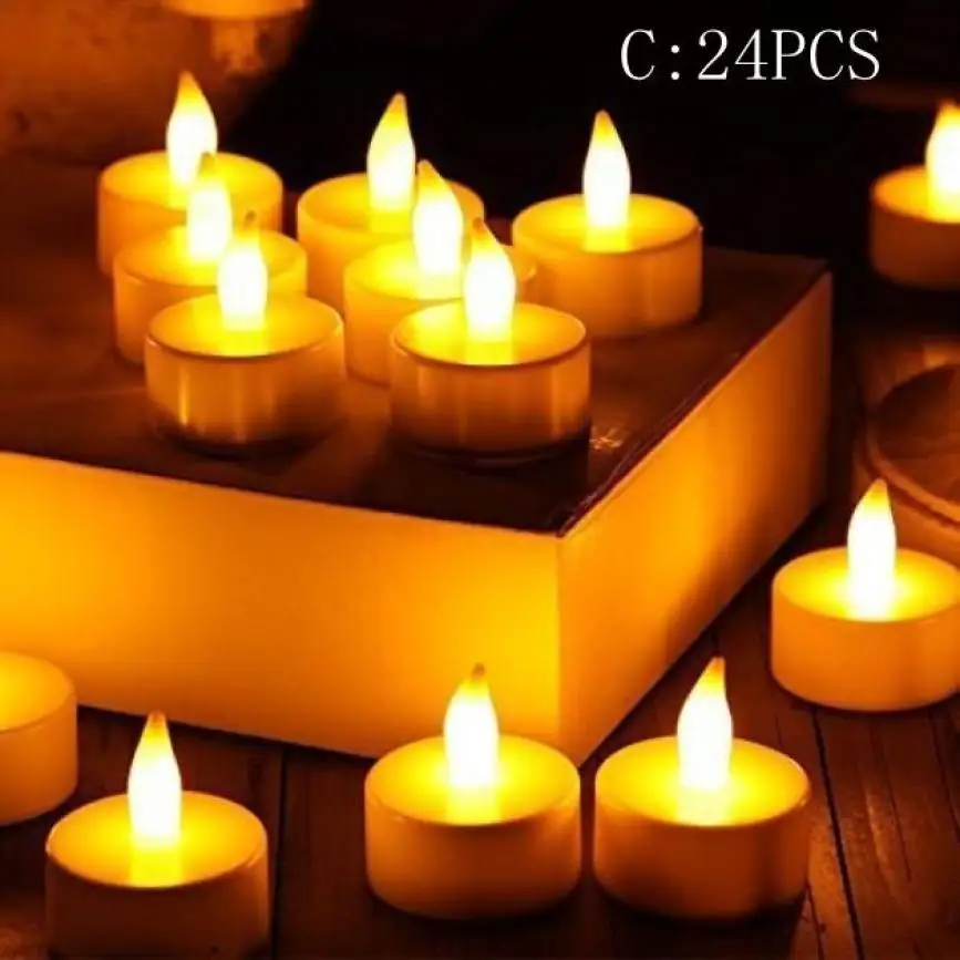 Свеча Горячая Мода Высокое качество 24 шт. светодиодный Чай свет свечи реалистичные Батарея-питание красивые свечи Роман дома номер may8