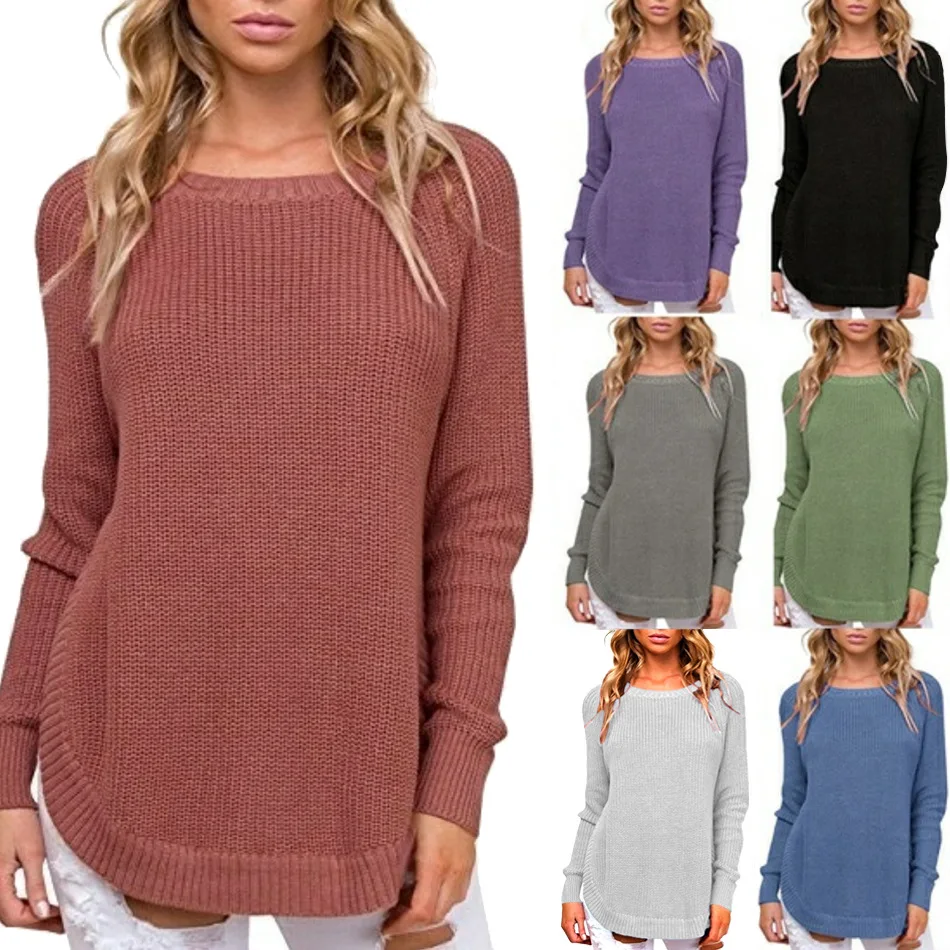2019 Women Sweaters And Pullovers Autumn Winter New Solid Long Sleeve Irregular Split Pullover Female Casual Knitted Sweater | Женская