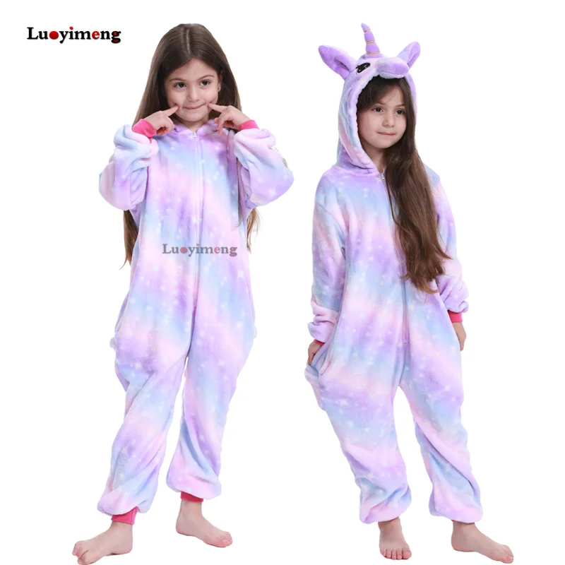 purple-star Кигуруми пижамы единорог дети животных Licorne onesies зимняя одежда для сна детские пижамы костюм для девочек детские пижамы - Цвет: purple-star