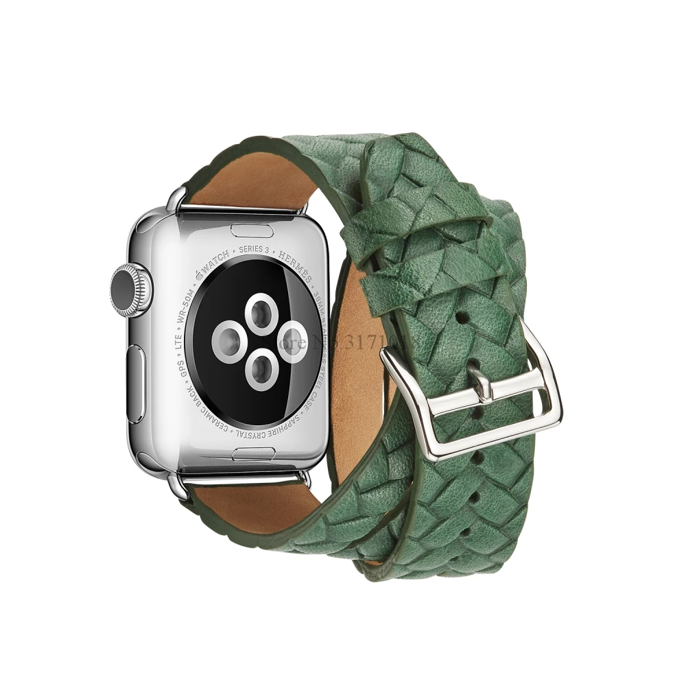 Кожаный ремешок с двойной пряжкой для часов Apple Watch 38 мм 42 мм, ремешок для часов, браслет серии 3 2 1 38 42 мм - Цвет ремешка: Зеленый
