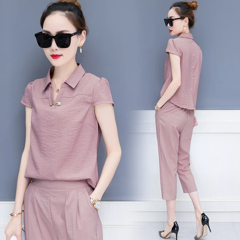 Женские летние спортивные костюмы топы с короткими рукавами и длинные штаны