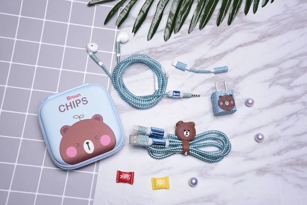 Мультяшный usb-кабель протектор для наушников с коробка для наушников кабель Стикеры для намотки спиральный usb-шнур с зарядным устройством для iphone 5 6 7 8 плюс