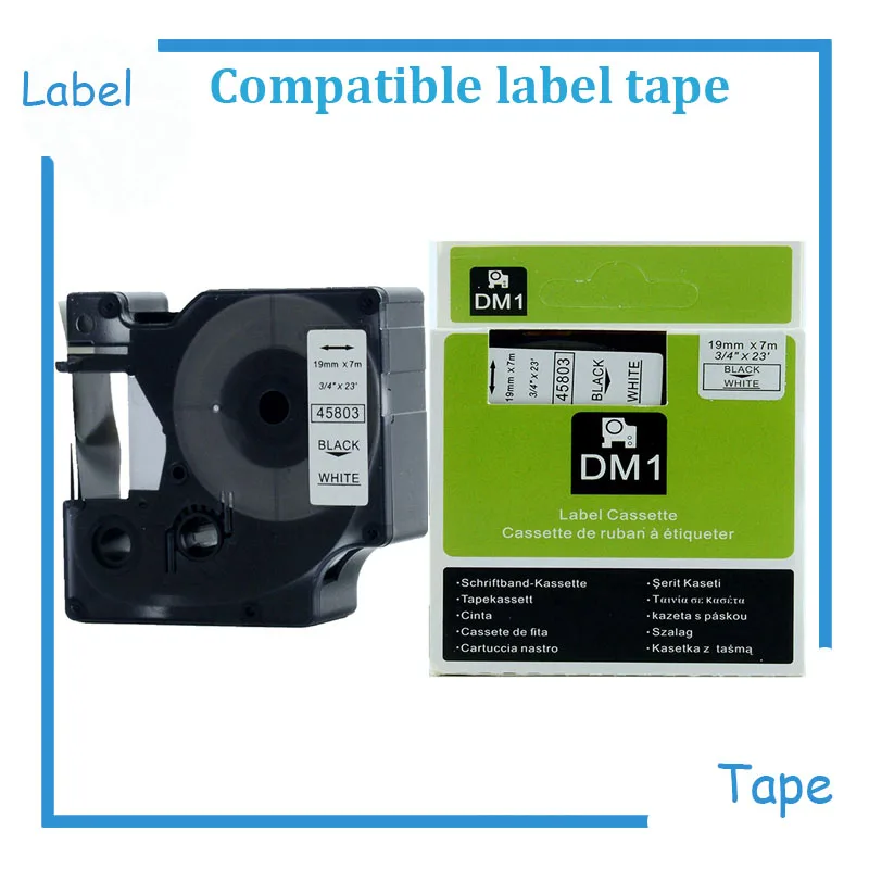 

1PK Black on White Label Tape Compatible for DYMO D1 45803 S0720830 19mm